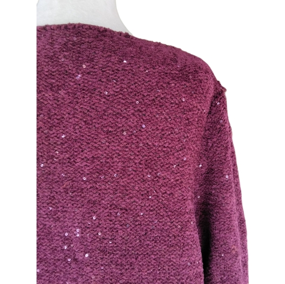 Chico's Chenille Shine V-Neck Pullover Wine Color Sequin Detail Size 2 Large - Picture 7 of 9